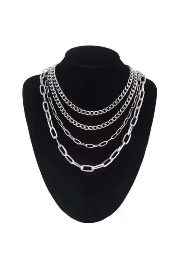 Layered punk chain necklace lock pendant necklace women men choker metal padlock-#9