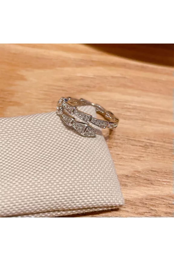 Light Luxury Crystal Snake Shape Ring Shiny Cubic Zircon Opening Adjustable WY4-Silver-