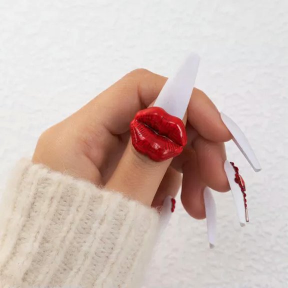 GKNET Lip Shape Finger Ring Statement Finger Delicate Jewelry Accessories Punk Style Ring WY4-Red-