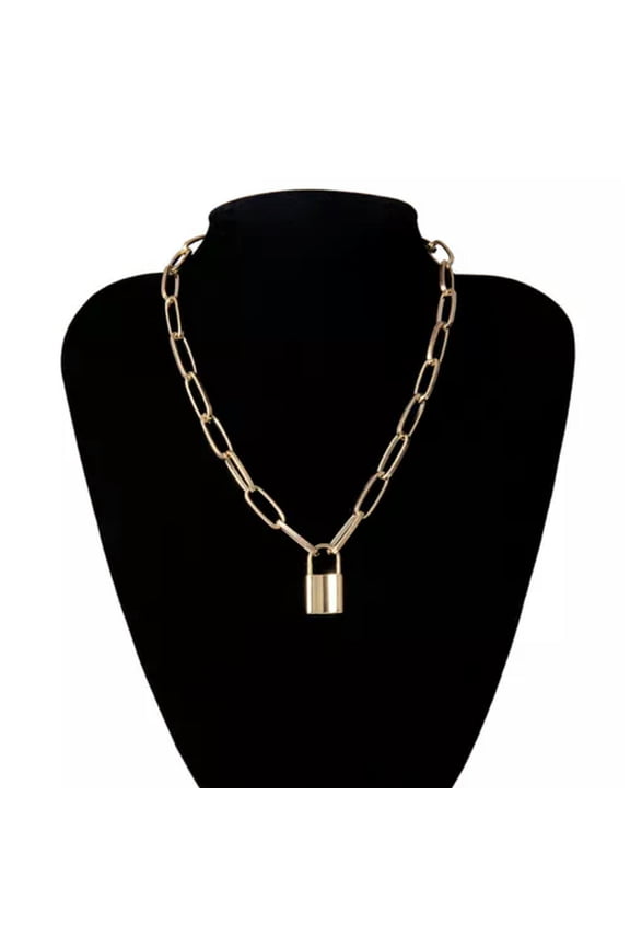Lock Pendant Necklace Padlock Charms Long Chain Unisex Punk Hiphop Delicate Jewelry Gi-Gold