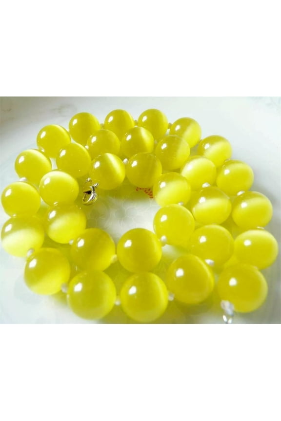 Lovely 8mm Shiny Yellow Mexico Opal Gemstone Beads Around Necklace 18"#