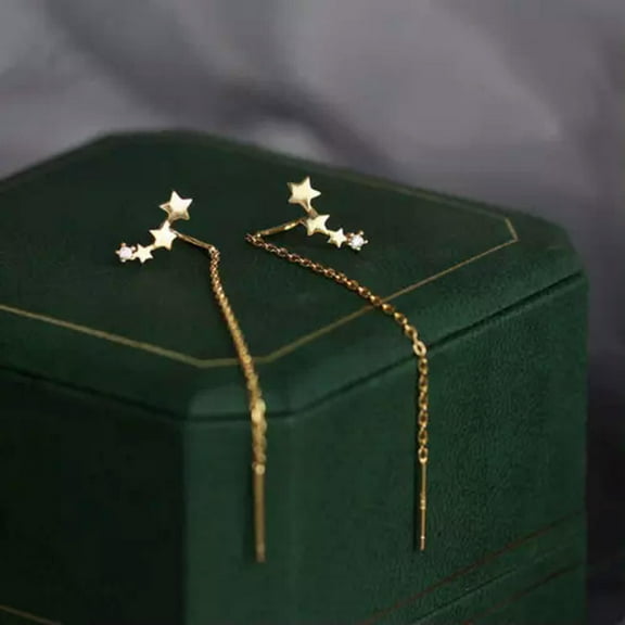 GKNET Lovely Stars 925 Sterling Silver CZ Threader Thread Line Dangle Earrings A1320-Gold