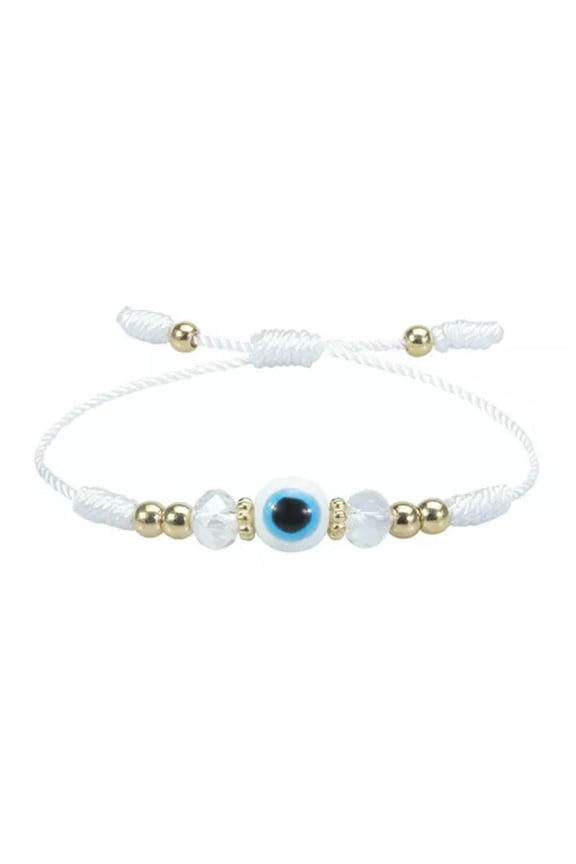 Lucky Blue Evil Eye Bracelet Couple Handmade Adjustable Woven Wax Rope Brace WY4-White