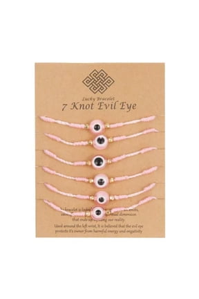 Lucky Evil Eye Beaded Bracelet Handmade Red Rope Adjustable Bangle Delicate Jewelry Gifts-6pcs Pink 7 knot evil eye