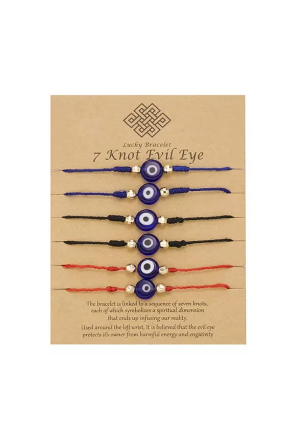 Lucky Turkish Evil Eye bracelet Kabbalah Amulet 7 Knots Protection Rope Jewelry-6pcs Evil Eye 7 Knots Mix