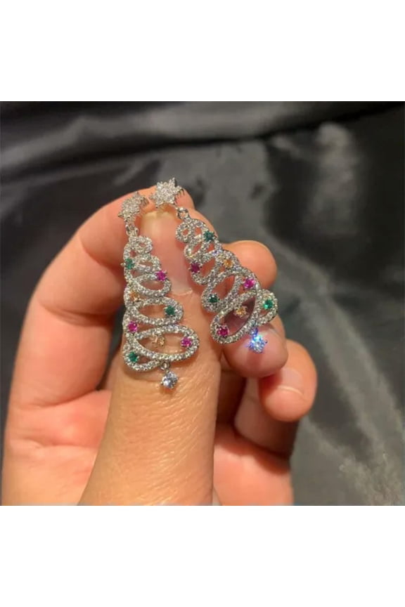 Luxurious Christmas Tree Crystal Zircon Earrings Stud Drop Dangle Women Jewelry-Christmas Tree #7