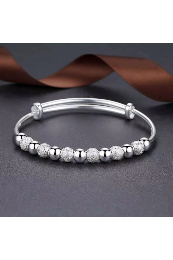 Luxury 925 Sterling Silver Beads Cuff Bangle Bracelet for Women Girls Gift