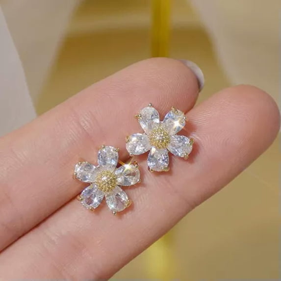 GKNET Luxury Cubic Zirconia Pearl Flower Stud Earrings Dangle Women Weddings Jewelry-44-Flower #9