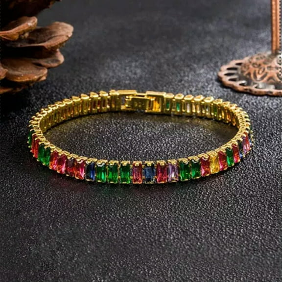 GKNET Luxury Full Diamond Adjustable Crystal Tennis Chain Colorful Zirconium Bracelets-Gold
