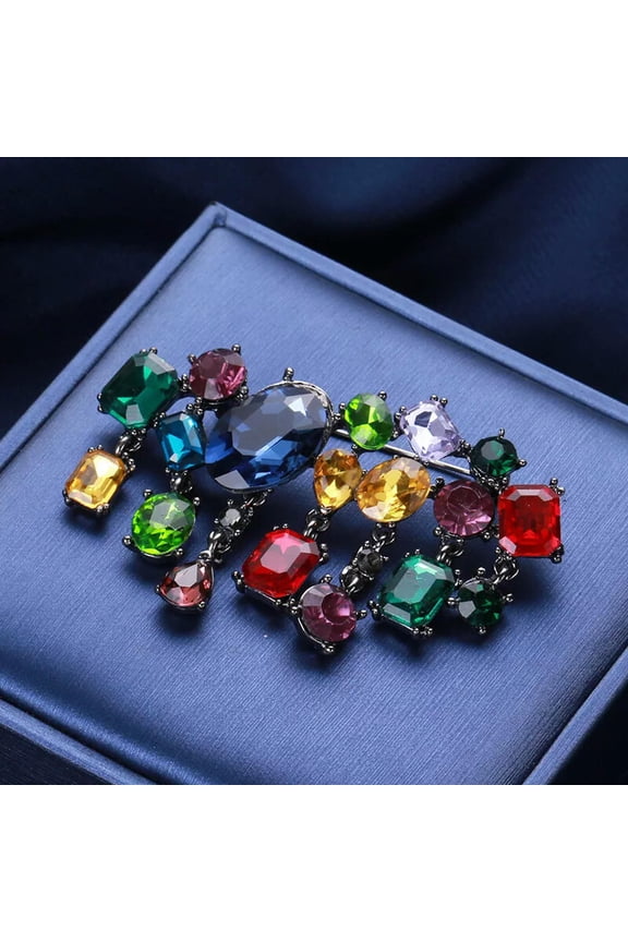 Luxury Rhinestone Brooch Fashion Multicolor Glass Faux Gemstone Elegant Pin