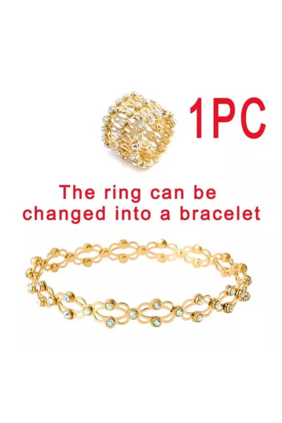 Magic 2-in-1 Retractable Zircon Ornament Ring Bracelet Bangle Women Delicate Jewelry New-Gold