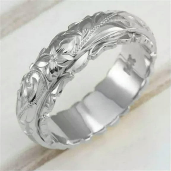 GKNET Women Silver Plated Rings Delicate Jewelry Black Retro Elegant Gift Size 5-11 Simulated-02 silver-10