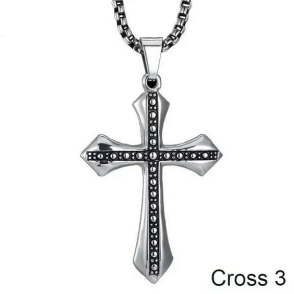 GKNET Men Cross Pendant Necklace Religious Christian Delicate Jewelry Stainless Steel Chain 24"-Cross 3