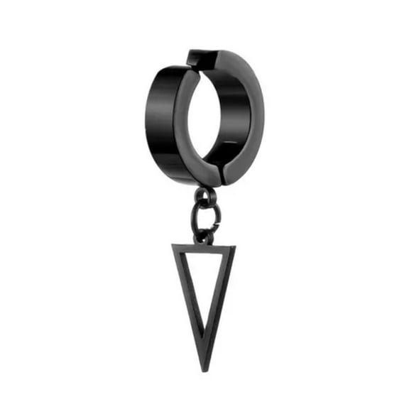 GKNET Men Dangle Earrings No Piercing Stainless Steel Hoop Earring Clip-on Ear Jewelry-black triangle