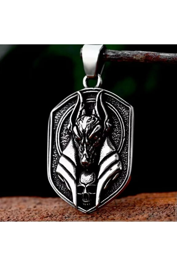 Men Egyptian Silver God Anubis Pendant Punk Rock Biker Necklace Stainless Steel