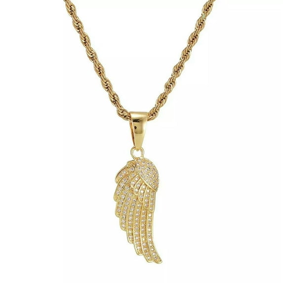 GKNET Men Gold CZ Angel Wing Pendant Necklace Punk Rock Hip Hop Delicate Jewelry Rope Chain 24"