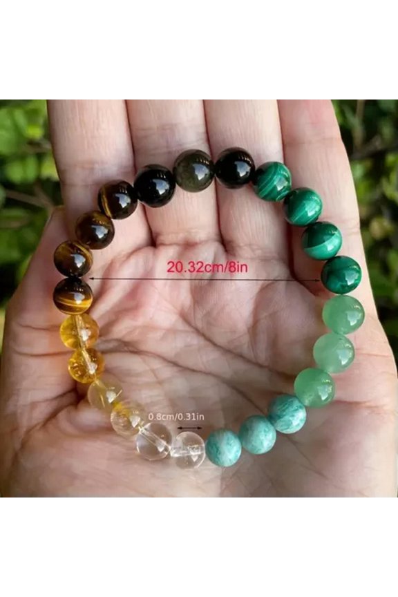 Men Natural Stone Bead Handmade Tiger Eye Stone Bracelet Adjustable Women Men-#1