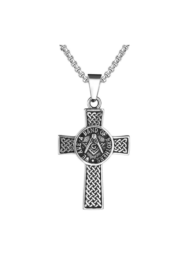 Men Silver Freemason Masonic Cross Pendant Necklace Punk Biker Delicate Jewelry Chain 24"