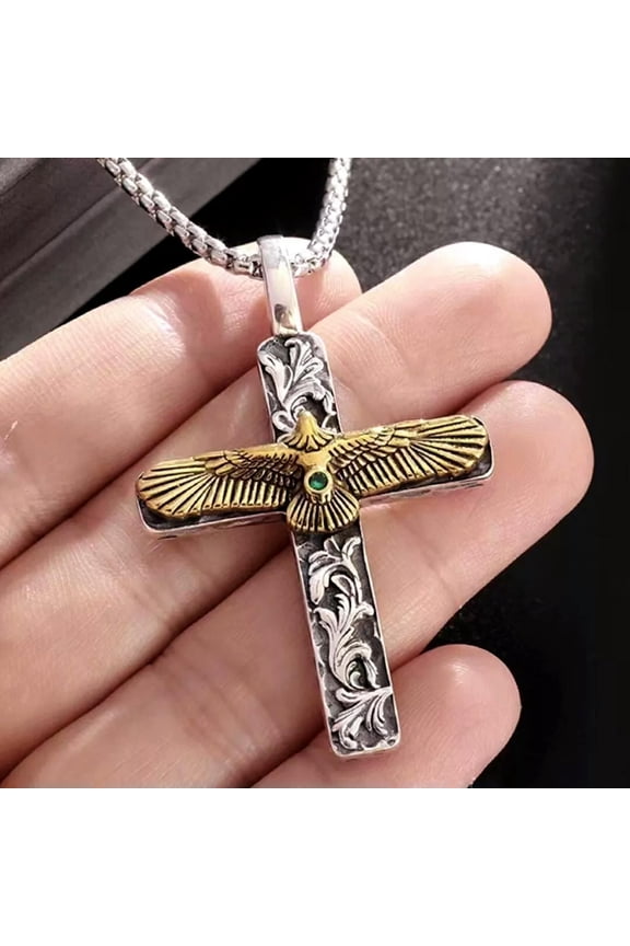 Men Silver Gold Flying Eagle Cross Pendant Necklace Chain Christian Delicate Jewelry Gift