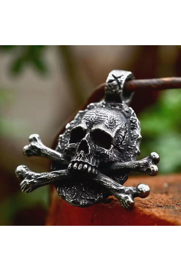 Men Skull Crossbones Pendant Necklace Stainless Steel Retro Delicate Jewelry Chain 24"