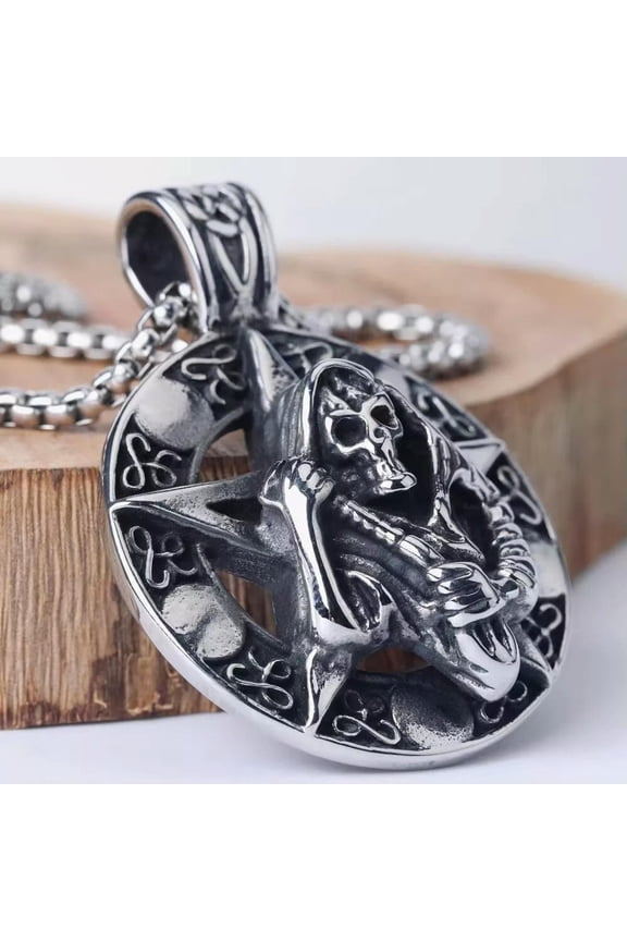 Men Skull Grim Reaper Death Scythe Pendant Necklace Punk Rock Delicate Jewelry Chain 24"