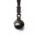 thumbnail image 1 of GKNET Men Women Double Rainbow Eyes Natural Obsidian Bead Pendant Long Chain Jewelry-coffee-14mm, 1 of 9