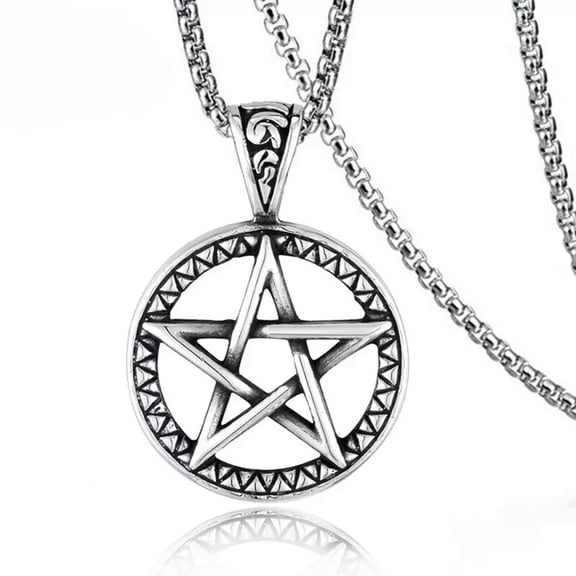 GKNET Men Women Pentacle Pentagram Star Magic Amulet Pendant Necklace Silver Chain 24"