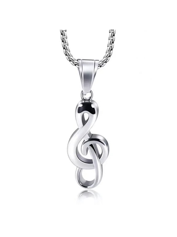 Men Women Silver Small Music Note G Treble Clef Pendant Necklace Chain 24" Gift