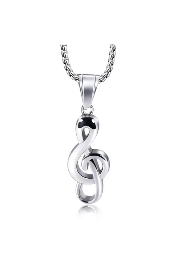 Men Women Silver Small Music Note G Treble Clef Pendant Necklace Chain 24" Gift