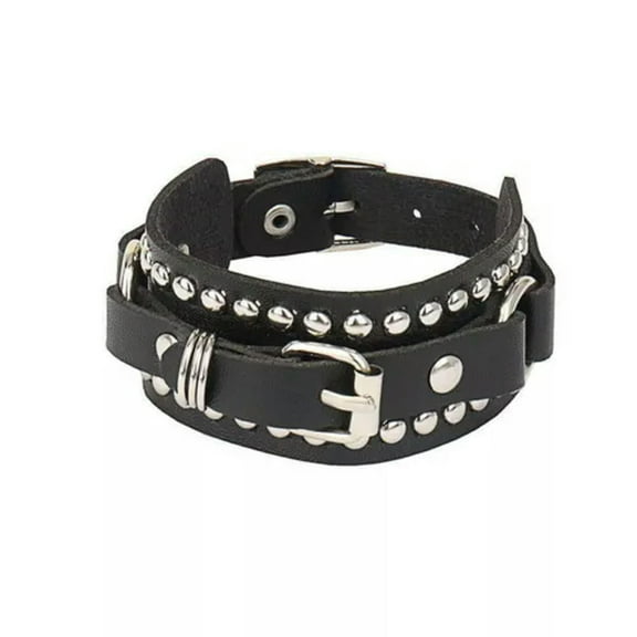 GKNET Men Women Spike Studded Rivet Bracelet Punk Goth Biker Wide Leather Wristband-Stud Belt 24cm