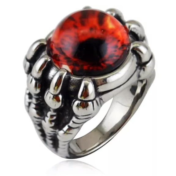 GKNET Men's Domineering Punk Demon Eye Skull Head Stainless Steel Rings Size 7-12-7-Silver-Red