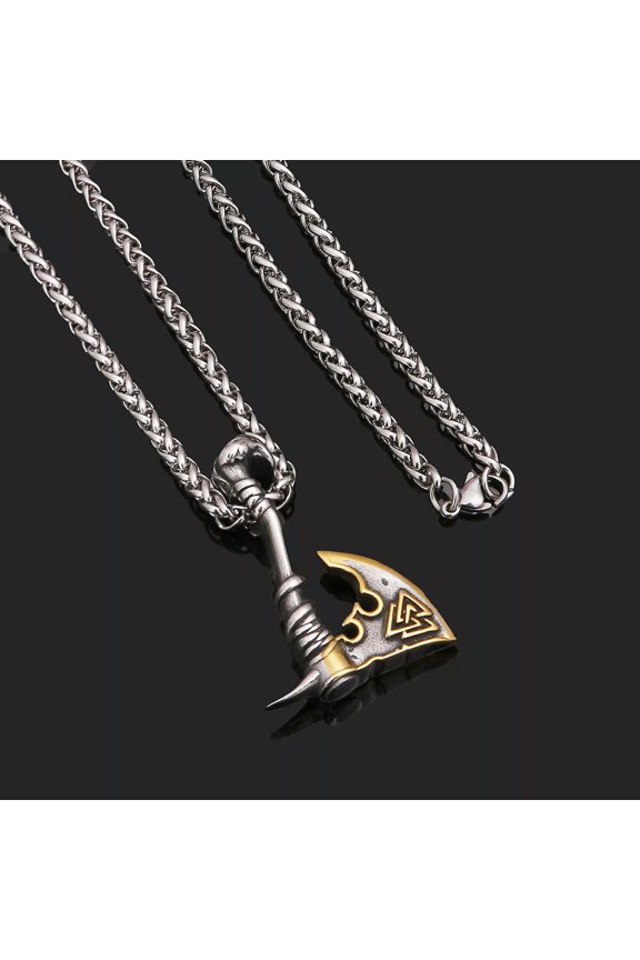 Men's Fashion Delicate Jewelry Silver And Gold Viking Nordic Ax Axe Pendant Necklace 1PC