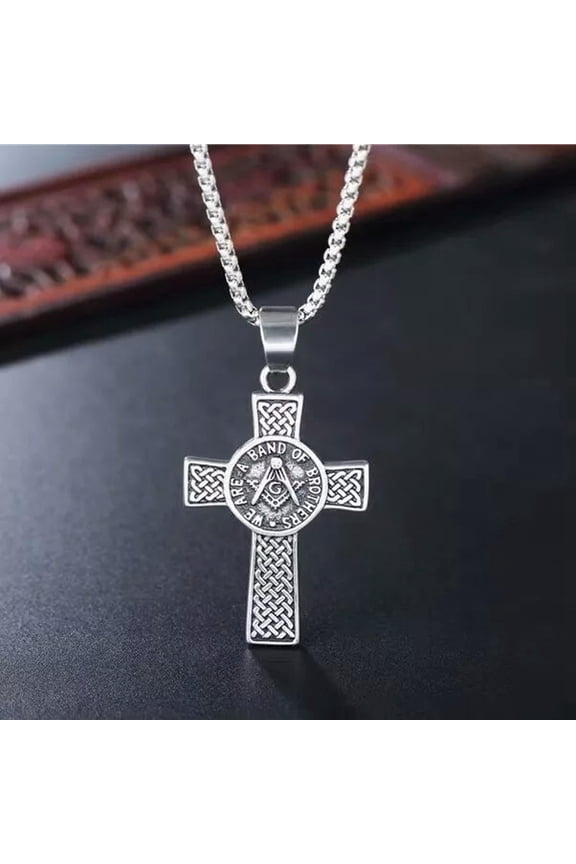 Men's Freemason Masonic Square Compasses Cross Pendant Necklace Punk Jewelry