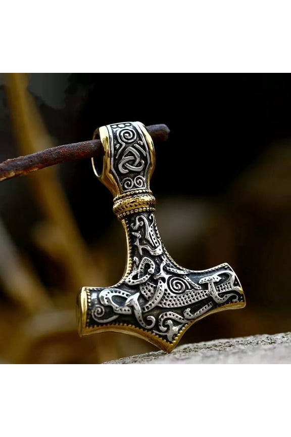 Gold Viking Thor's Hammer Pendant Necklace Chain Men's Stainless Steel Jewelry