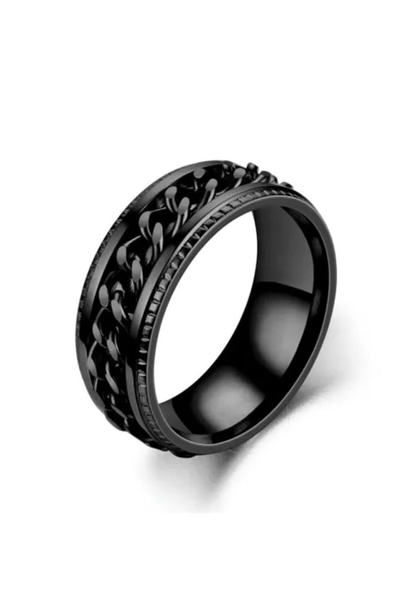 Men's Gothic Retro Black Miami Cuban Link Band Ring Stainless Steel Size 7-12-8