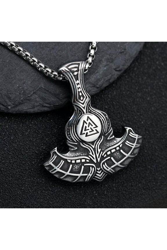 Men's Norse Viking Valknut Hammer Pendant Necklace Chain Protection Delicate Jewelry Gift