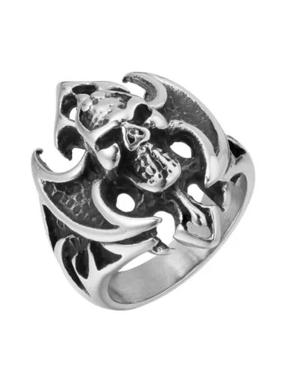 Men's Personality Vintage Gothic Flame Skull Stainless Steel Rings Size 7-12-9