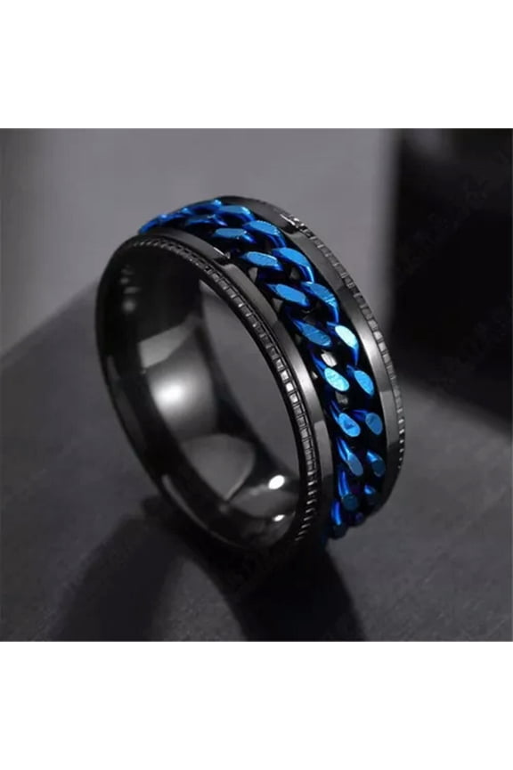 Men's Punk Black Blue Miami Cuban Link Band Ring Stainless Steel Gift For Him-10