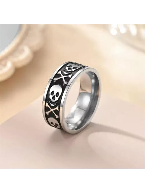 Men's Punk Pirate Skull Crossbone Ring Band Stainless Steel Retro Delicate Jewelry Gift-8