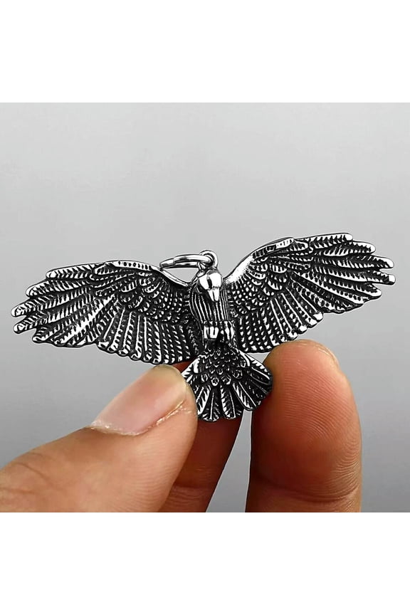 Men's Punk Winged Bald American Eagle Pendant Necklace Stainless Steel Chain 24"