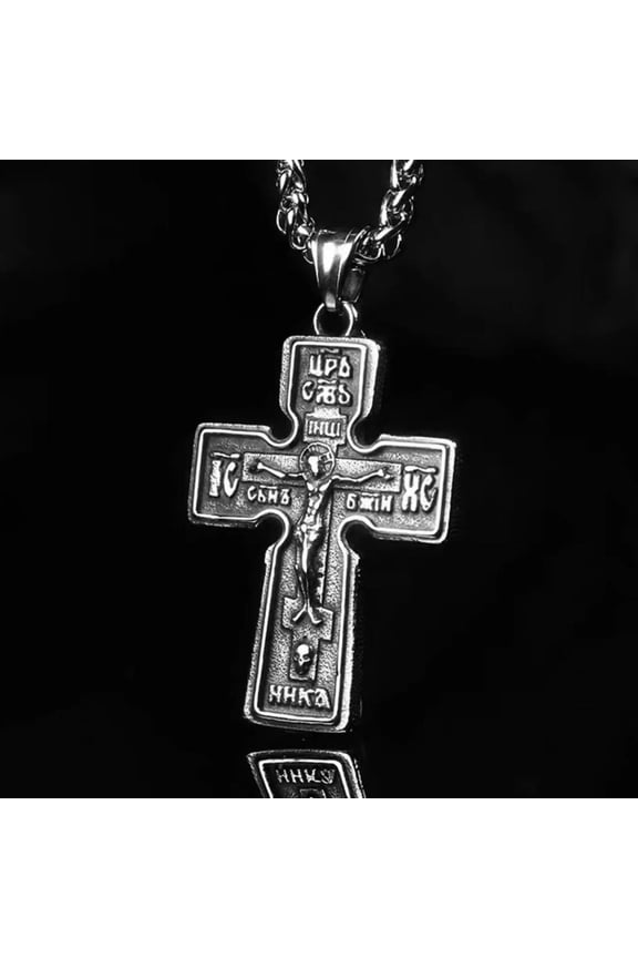 Men's Russian Orthodox Crucifix Cross Pendant Religious Necklace Stainless Steel