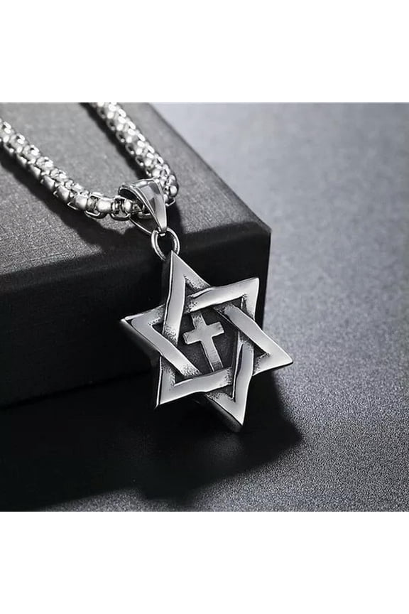 Men's Silver Jewish Star of David Pendant Punk Protection Necklace Box Chain 24"
