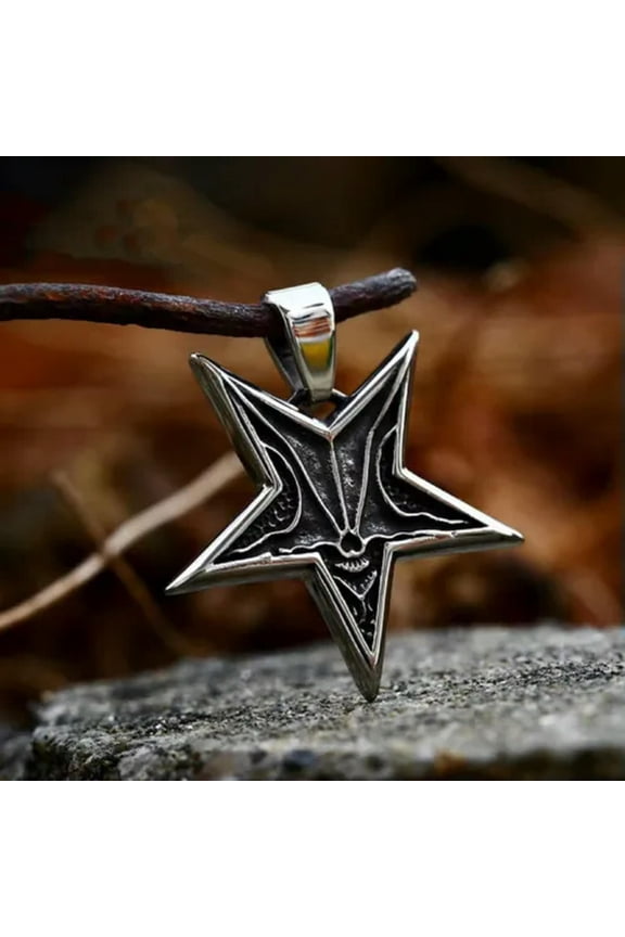 Men's Silver Viking Wolf / Skull / Jesus Cross Pendant Necklace Stainless Steel-Style 2: Inverted Star