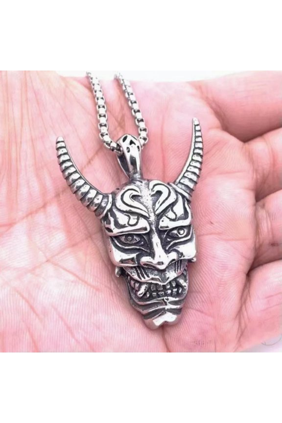 Men's Unisex Hannya Mask Pendant Necklace Punk Retro Rock Delicate Jewelry Chain 24"