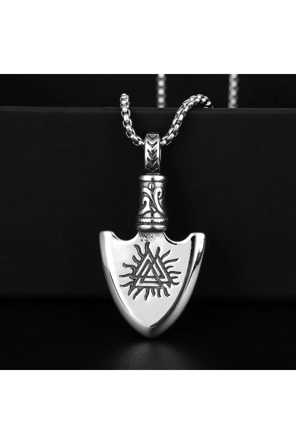Men's Viking Two Side Valknut Vegvisir Spear Pendant Necklace Box Chain 24" Gift