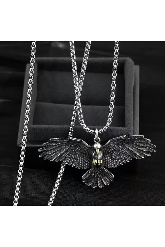 Mens 3D Winged Bald American Eagle Pendant Necklace Punk Biker Delicate Jewelry Chain 24"