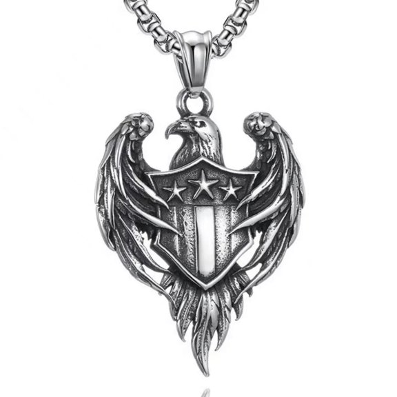 GKNET Mens American Bald Eagle Pendant Necklace Punk Rock Biker Delicate Jewelry Box Chain 24"