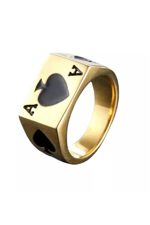 Mens Biker Casino Lucky Poker Ring Delicate Jewelry Men Stainless Steel Size 7-14-13-Gold