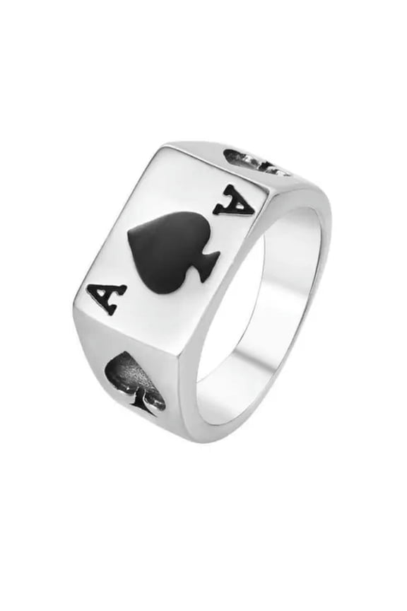 Mens Biker Casino Lucky Poker Ring Delicate Jewelry Men Stainless Steel Size 7-14-13-Silver