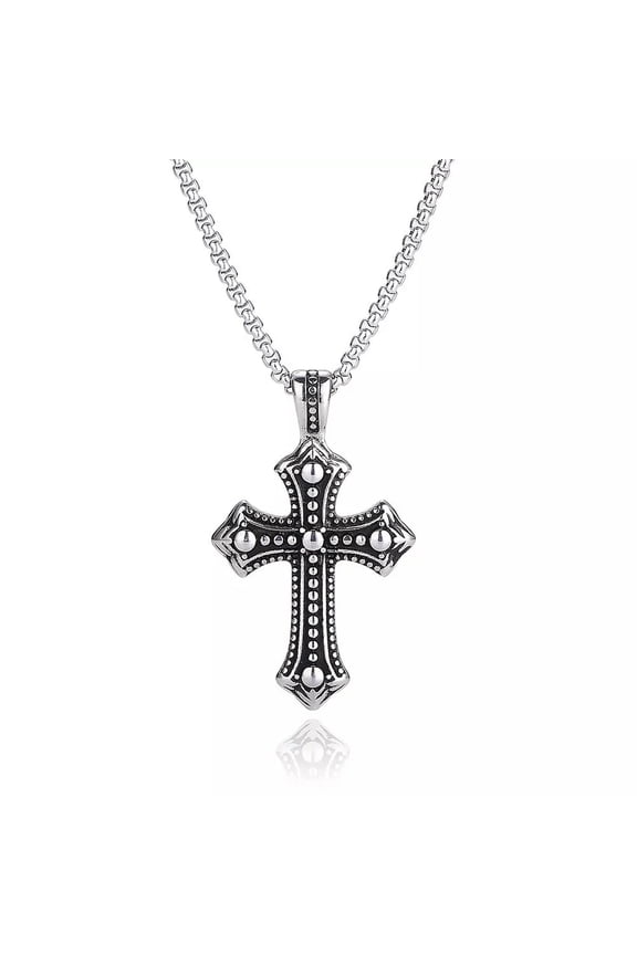 Mens Biker Catholic Cross Pendant Necklace For Men Ashes Stainless Steel-default